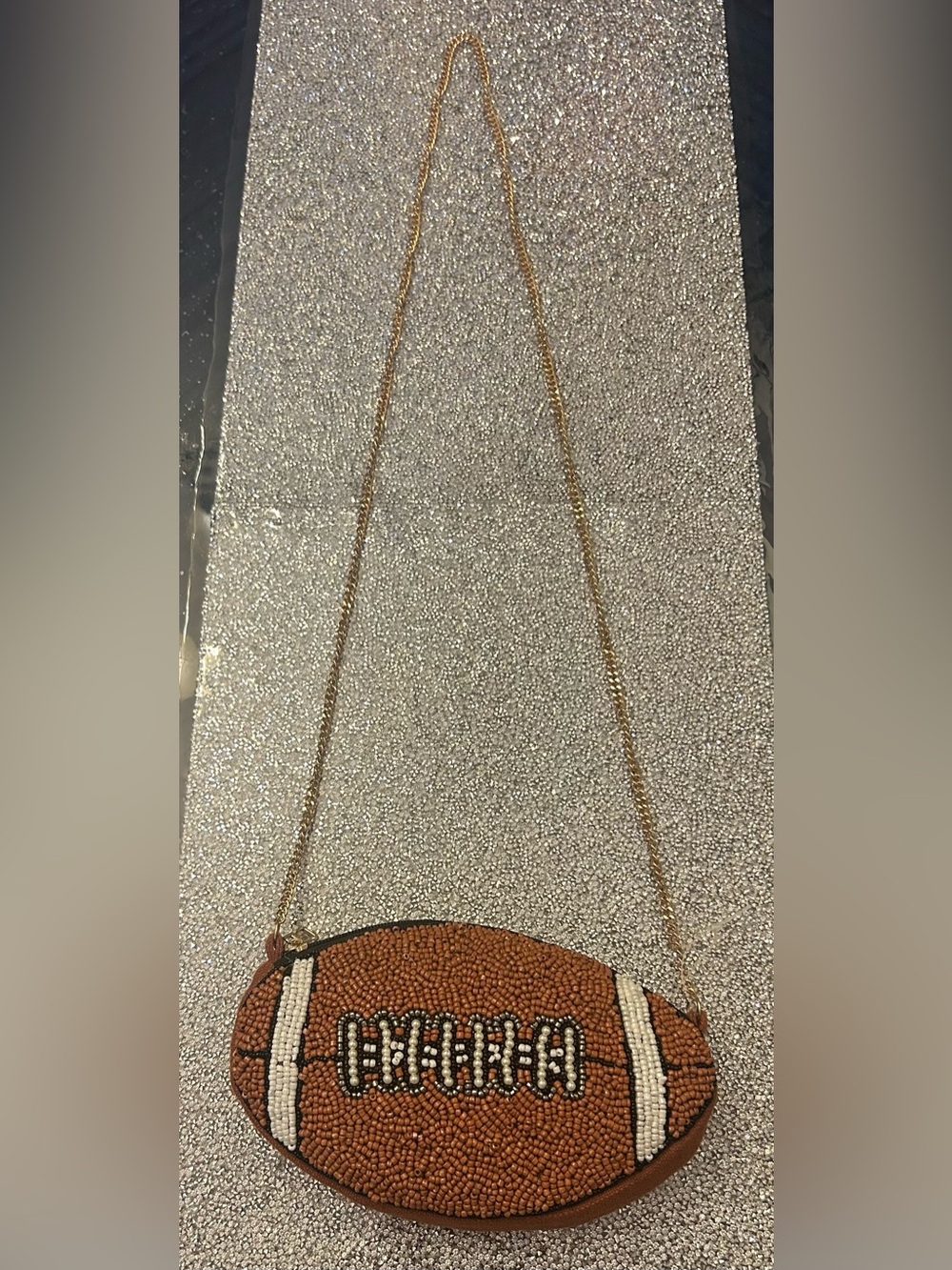Beaded Football Crossbody Bag - Brown